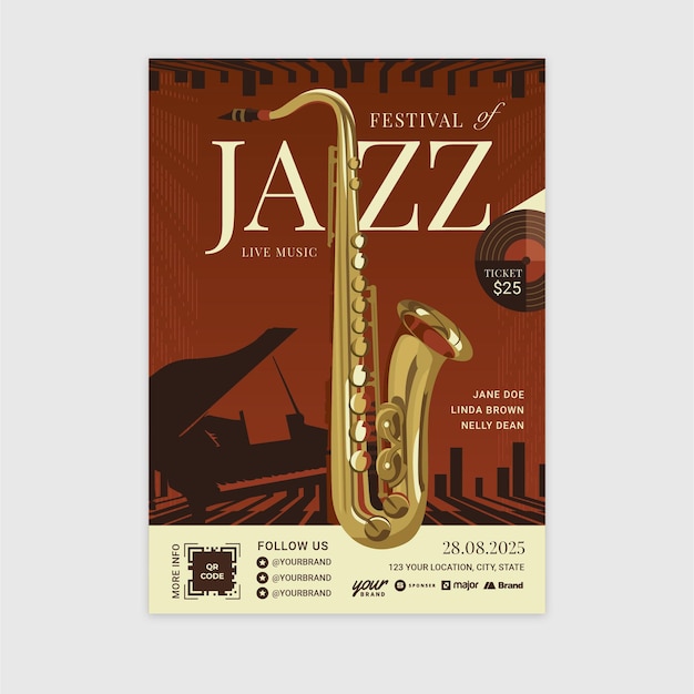 Jazz Concert Music Festival Flyer Template in Vector V1