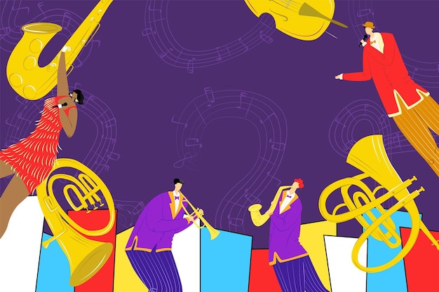 Jazz festival with saxophone instrument jazz singer and saxophonist playing music poster vector illustration Billbord of musical show