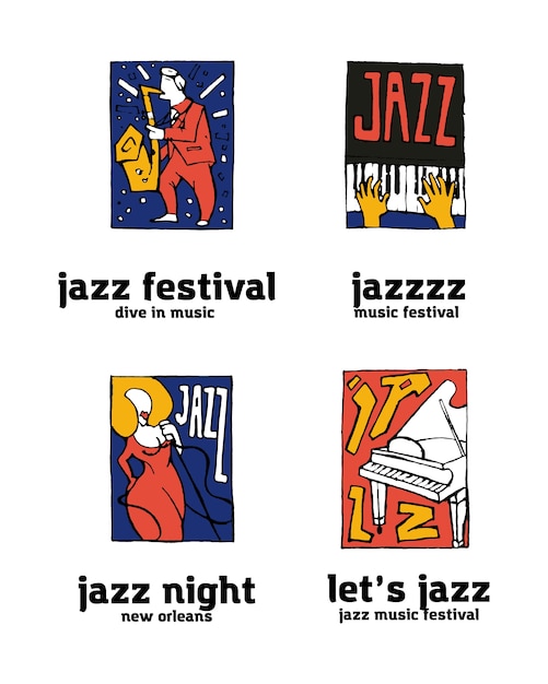 Jazz music festival logo set