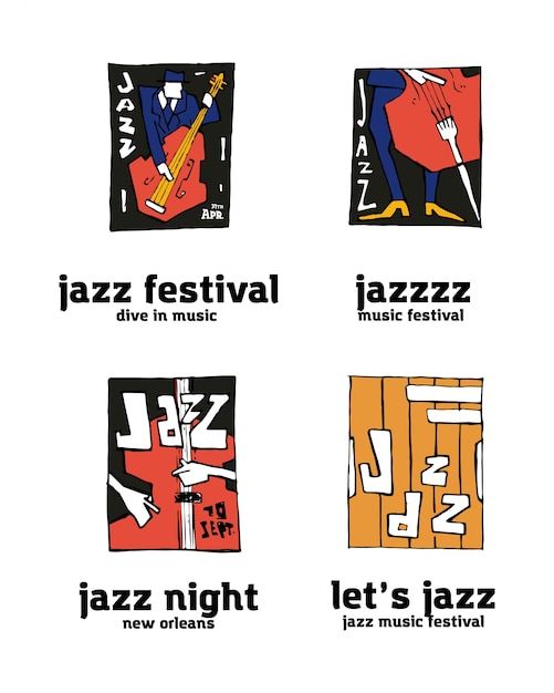 Jazz music festival logo set