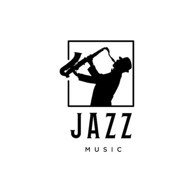 Jazz Music Logo With Saxophone Player Classic Silhouette Jazz Logo Design Vector Illustration