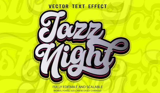 Jazz Night 3d Editable Text Effect Vector Template With Cute Background