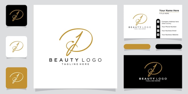 JD Initial handwriting logo vector with business card design Premium Vector