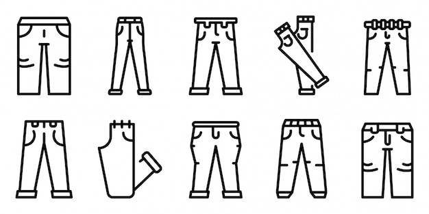 Jeans icons set, outline style