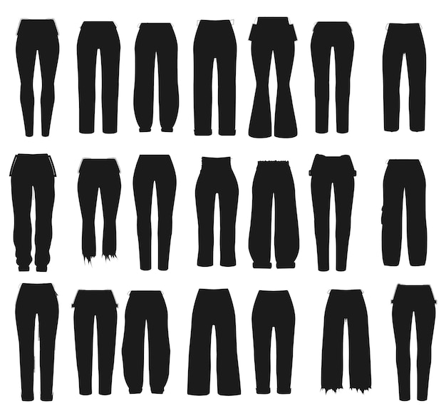 Jeans pants cartoon set stock symbol isolated Vector Silhouettes