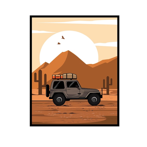 Vector jeep car on the desert