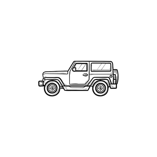 Jeep travel hand drawn outline doodle icon. Summer travel and vacation, adventure and crossover concept