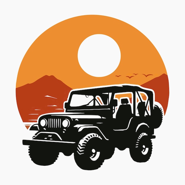 Vector a jeep with the sun behind it and the sun behind it