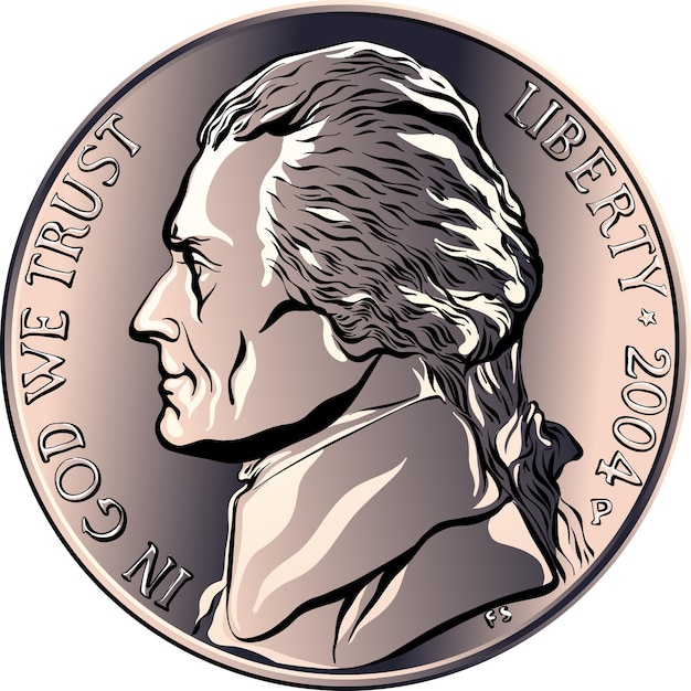 Jefferson nickel american money united states fivecent coin with profile thomas jefferson third pres...