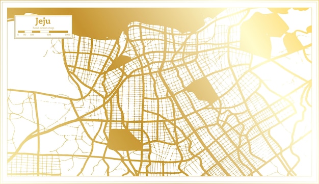 Jeju South Korea City Map in Retro Style in Golden Color Outline Map