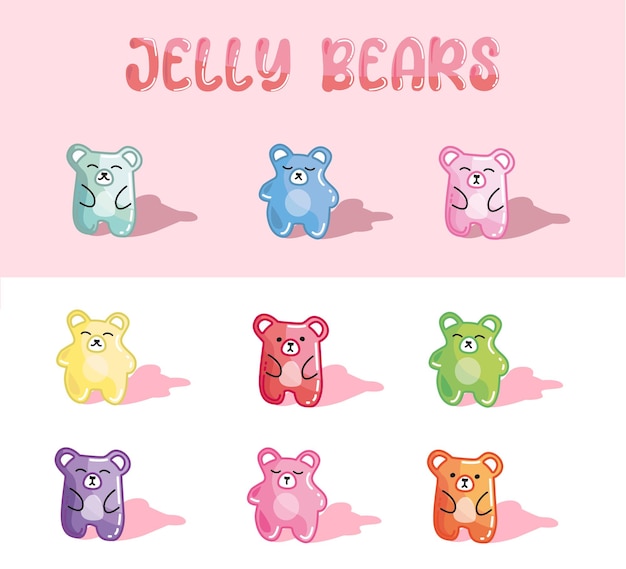 Vector jelly bears set cartoon marmalade candies animals shapes sweets colorful gummy bear fruit and berry