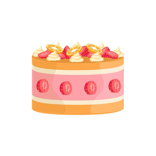 Jelly Cake With Strawberries And Orange Decorated Big Special Occasion Party Dessert For Wedding Or Birthday Celebration