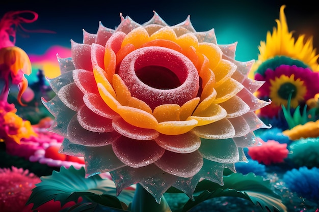 Jelly candy sunflower 3d rendering