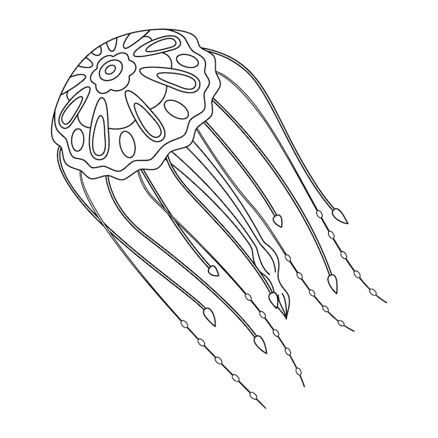 Jellyfish black and white line art illustration art therapy coloring page