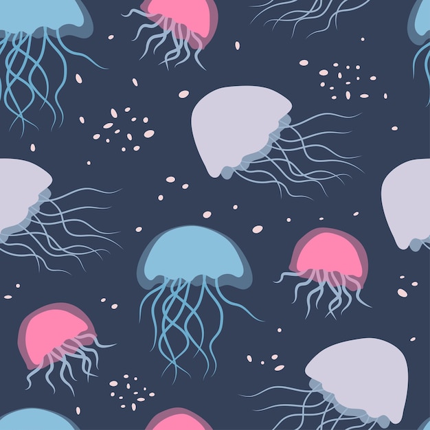 Jellyfish cute seamless pattern underwater life pastel tones background