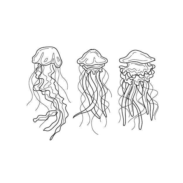 Jellyfish handrawn doodle illustrations vector set