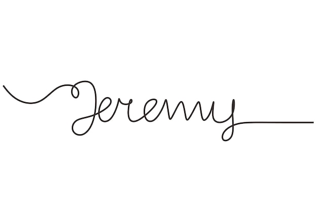 Jeremy word Continuous line art drawing text one single hand drawn minimalist typography Signature design