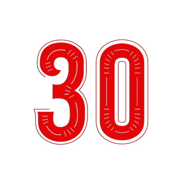 Vector jersey number 30 red color typography design.