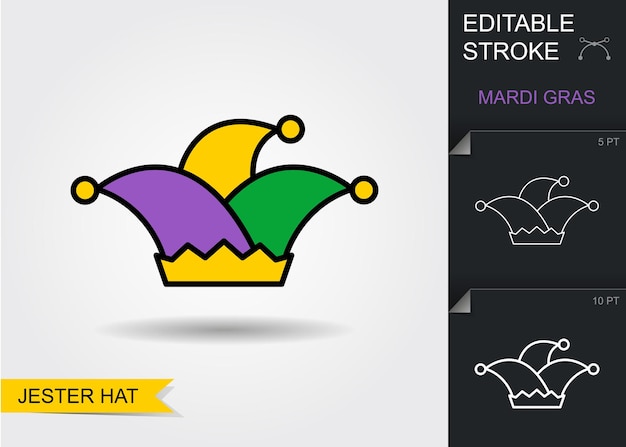 Jester hat Line icon with editable stroke with shadow