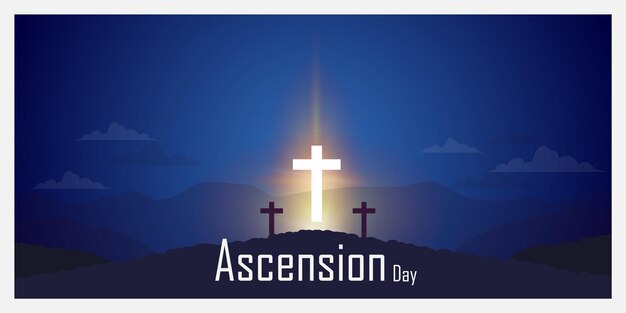 jesus ascension day with white cross symbol inside white frame