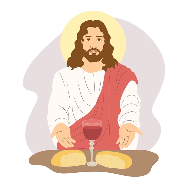 Jesus blessing the wine and bread on Holy Thursday