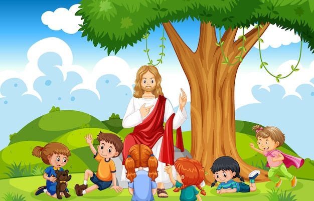 Jesus and children at the park