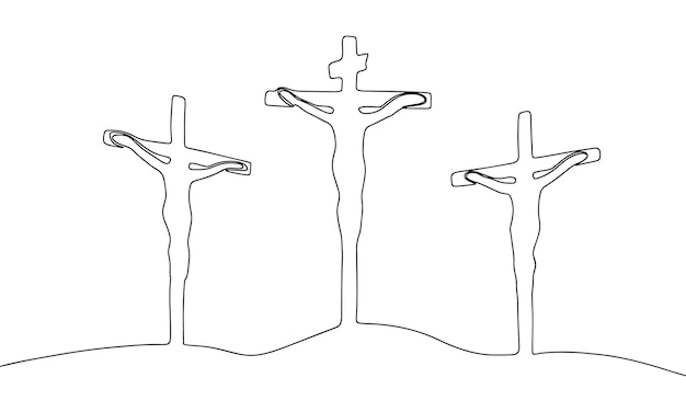 Vector jesus christ crucified in continuous line art drawing style silhouette of of jesus christ039s