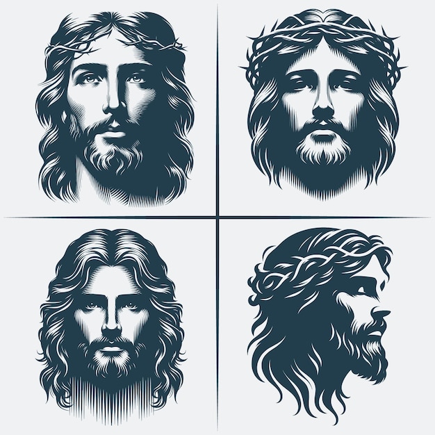 Jesus Christ Face Svg vector silhouette Bundle file