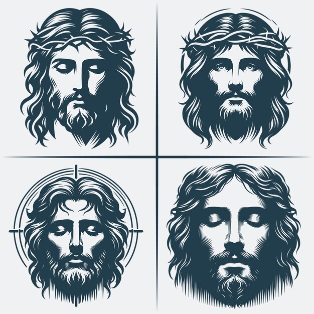 Jesus Christ Face Svg vector silhouette Bundle file