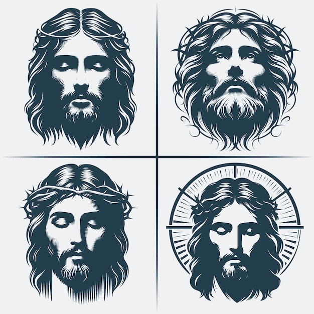 Jesus Christ Face Svg vector silhouette Bundle file