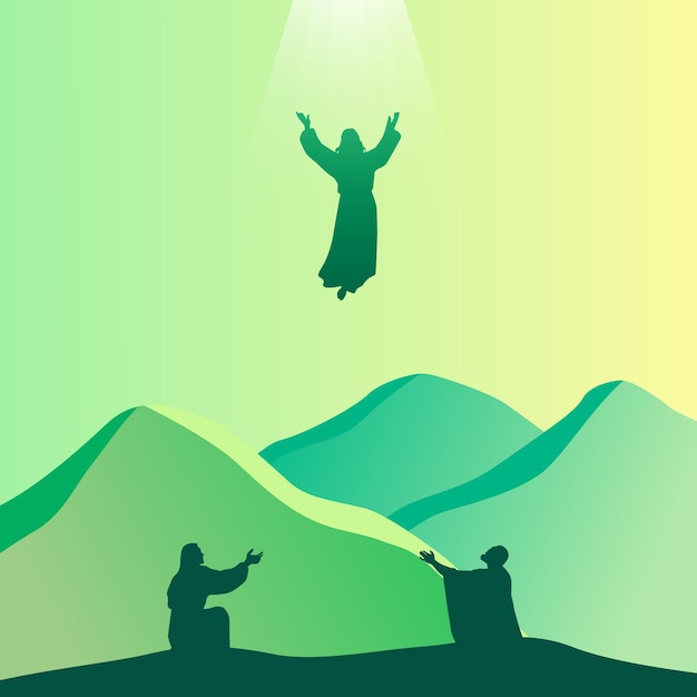 Jesus Christ Silhouette rises to the sky Happy Ascension Day Vector Illustration