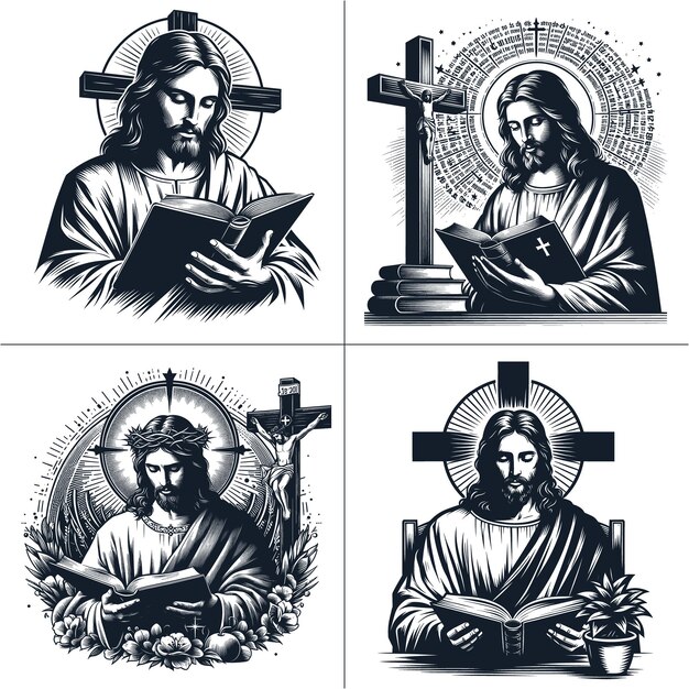 Jesus Christ Thorn Crown Vector Cross Jesus Face Cristo Cristiano religion Silhouette