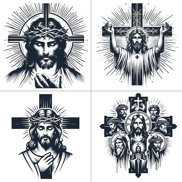 Jesus Christ Thorn Crown Vector Cross Jesus Face Cristo Cristiano religion Silhouette