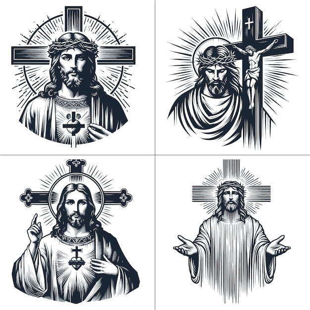 Jesus Christ Thorn Crown Vector Cross Jesus Face Cristo Cristiano religion Silhouette