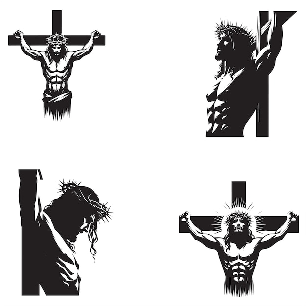 Vector jesus christ on the wooden cross silhouette logo vector image the good shepherd christian festivals