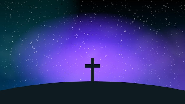 Jesus cross symbol on dark night background with copy space for text design and good friday concept Vector illustration