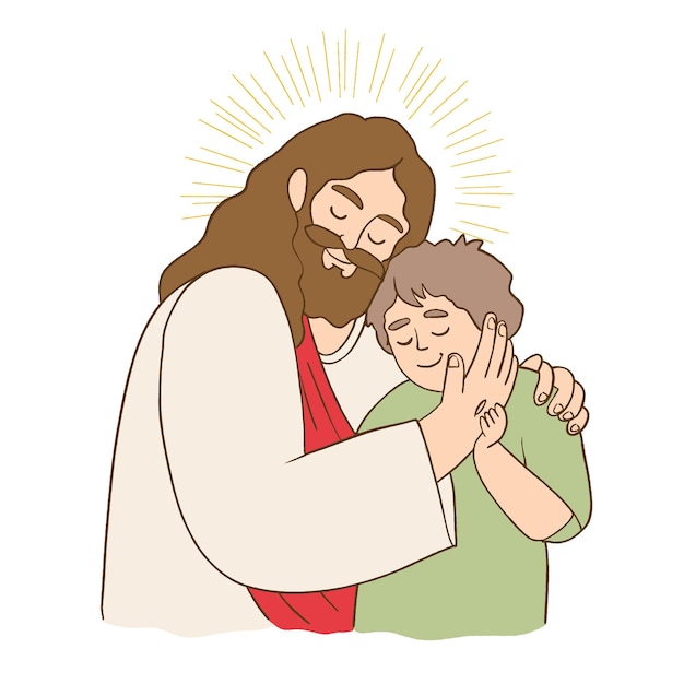 Jesus giving a hug to a child