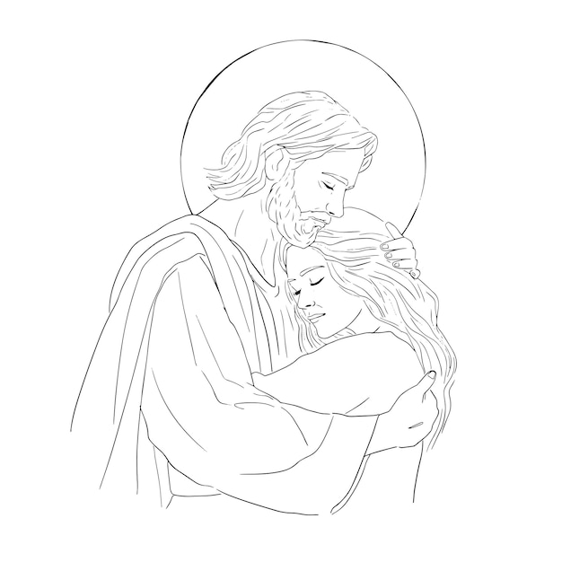 Jesus hug comfort crying child feel supportive show love and care Christ embrace support unhappy sa