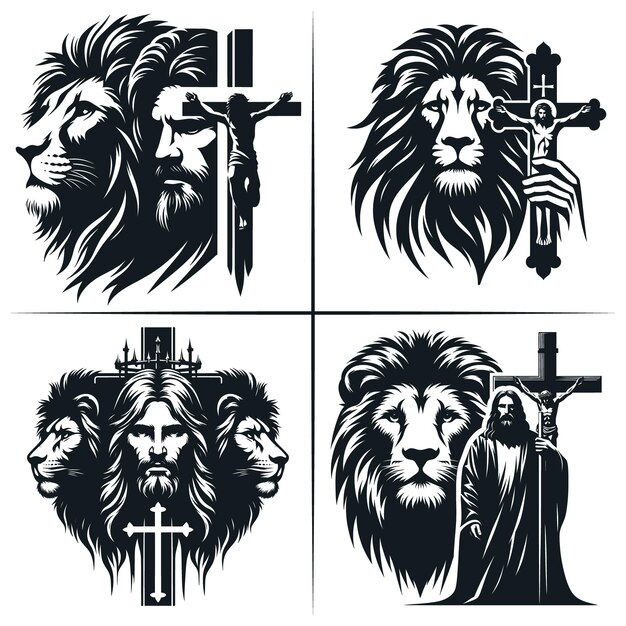 Jesus Lion and Cross faith Jesus Praying with Lion Svg Jesus on Cross Svg Jesus God Silhouette