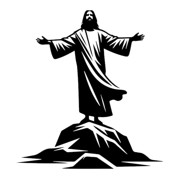 Jesus Standing on a rock with arms outstretched vector illustration