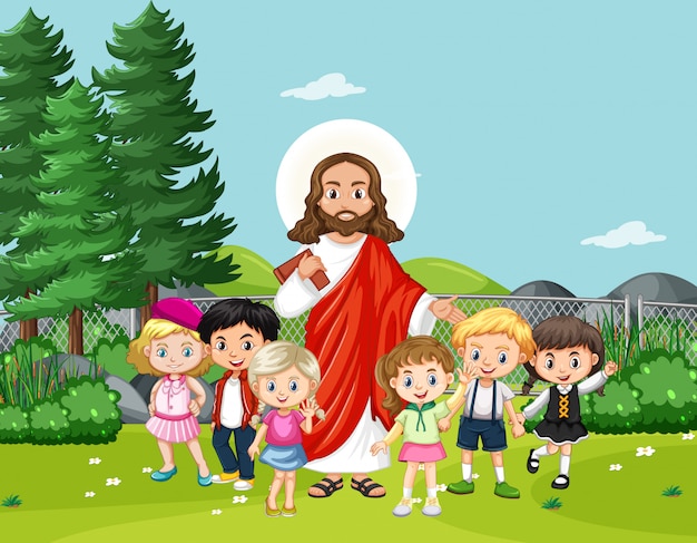 Jesus with children in the park