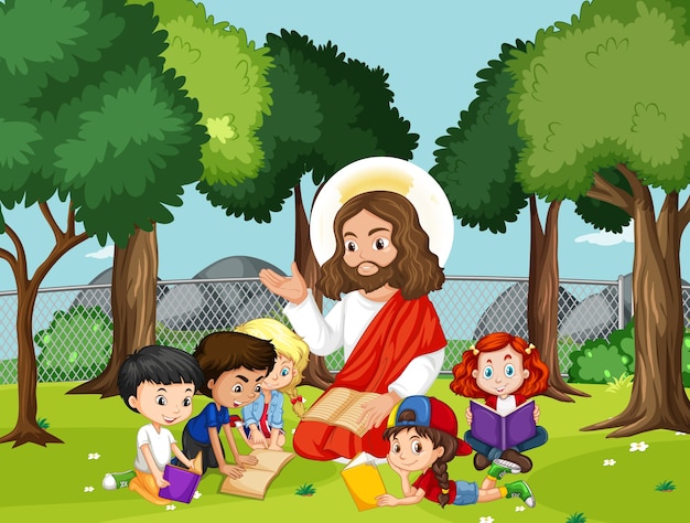 Jesus with children in the park