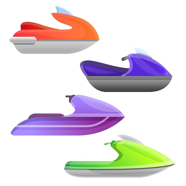 Jet ski set. Cartoon set of jet ski