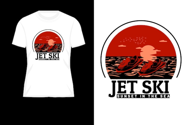 Jet ski sunset in the sea silhouette retro t shirt design