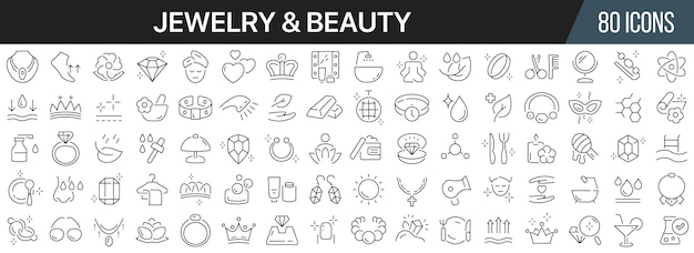 Jewelry and beauty line icons collection Big UI icon set in a flat design Thin outline icons pack Vector illustration EPS10