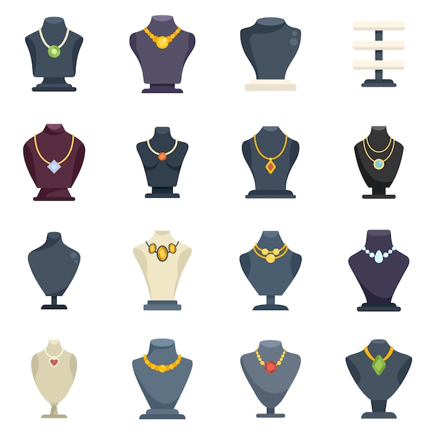 Jewelry dummy icons set flat vector Bust chain