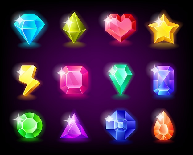 Jewelry gems set magic stone with sparkles for mobile game