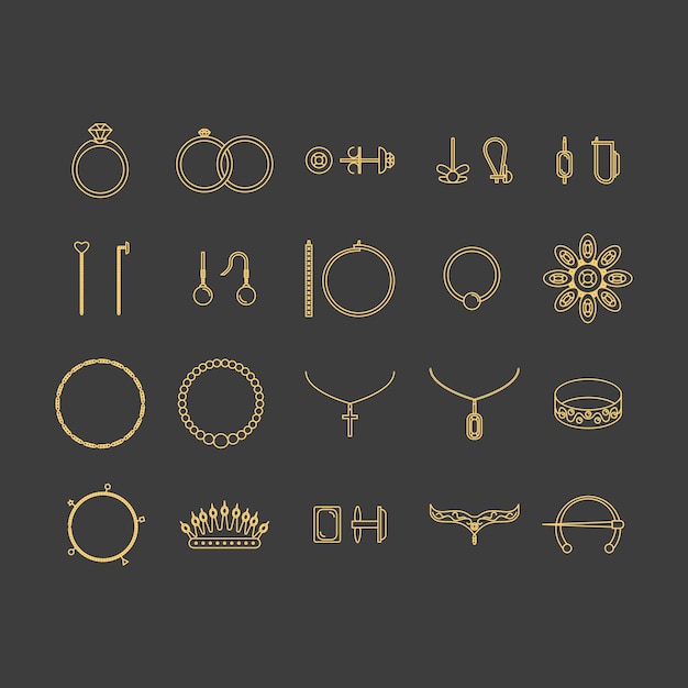 Vector jewelry gold thin line icon set vector