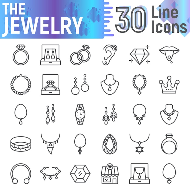 Jewelry line icon set, accessory symbols collection,