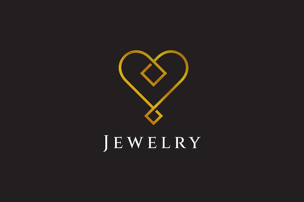 Jewelry logo with heart and diamond shape in line art design style